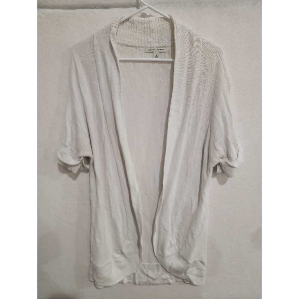 Banana Republic White Knit Cardigan Sweater Short Sleeve Hi-Lo Cocoon Women's‎ M